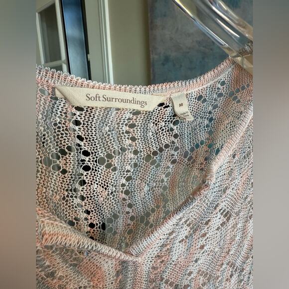 Soft Surroundings Open-Knit Crochet Sweater Tunic Womens Medium Peach Ivory Gray - Picture 5 of 6